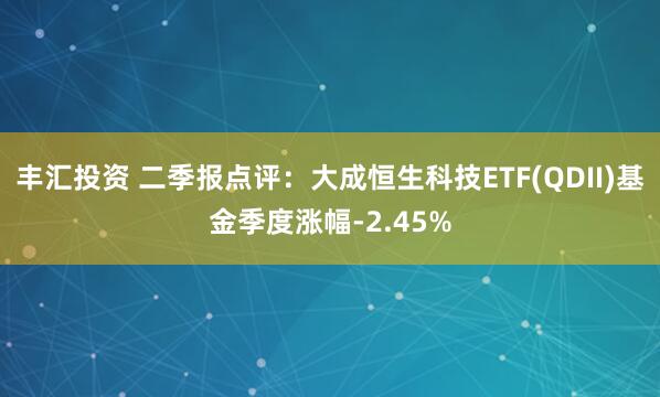 丰汇投资 二季报点评：大成恒生科技ETF(QDII)基金季度涨幅-2.45%